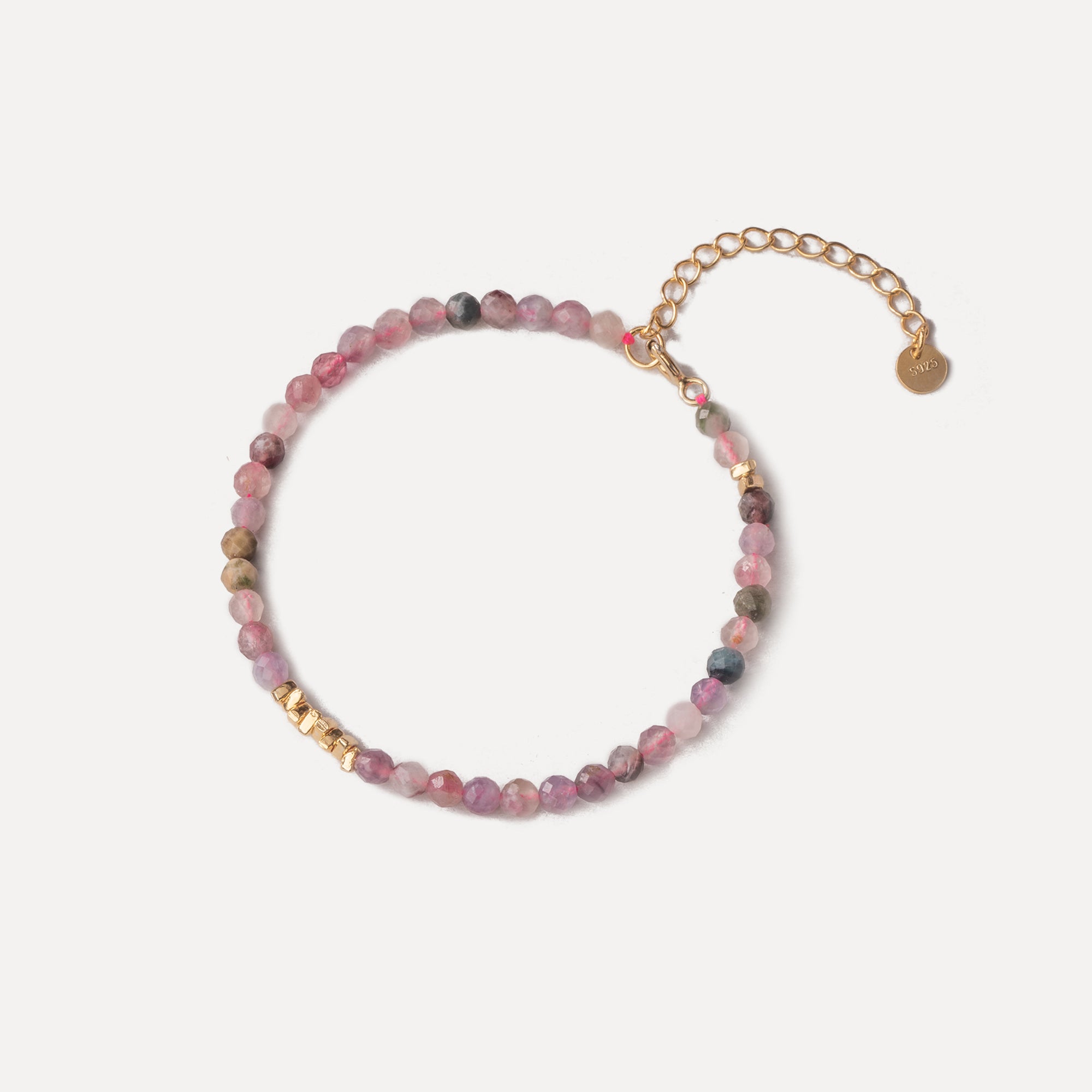 Stormy Dawn: cheapest Brazilian Pink Tourmaline and Labradorite Bracelet handcrafted in Golden Vermeil