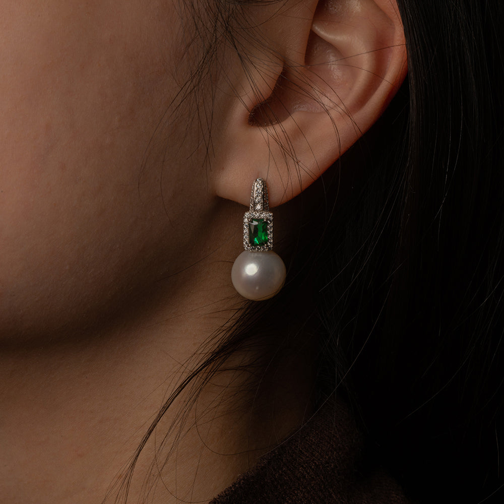 Emerald pearl clearance drop earrings