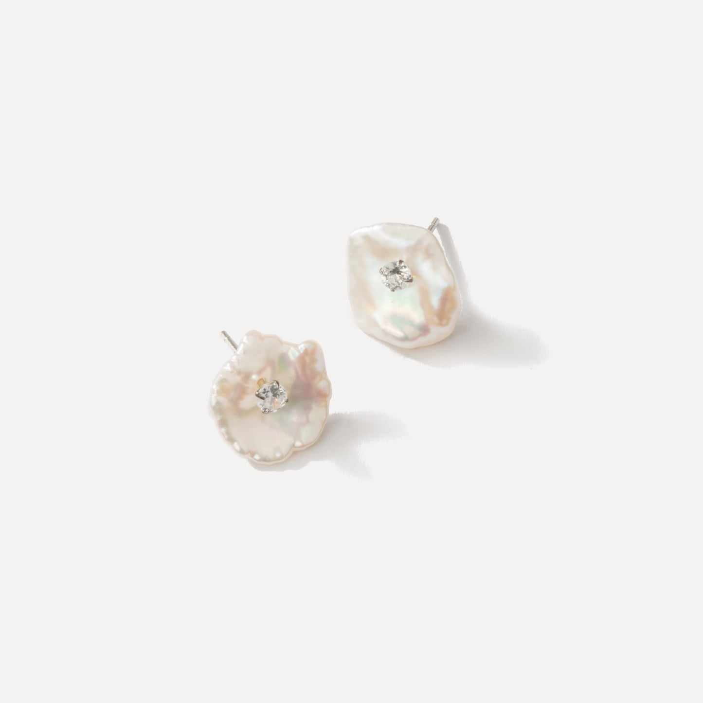 Keshi Pearl with Zircon Stud Earrings