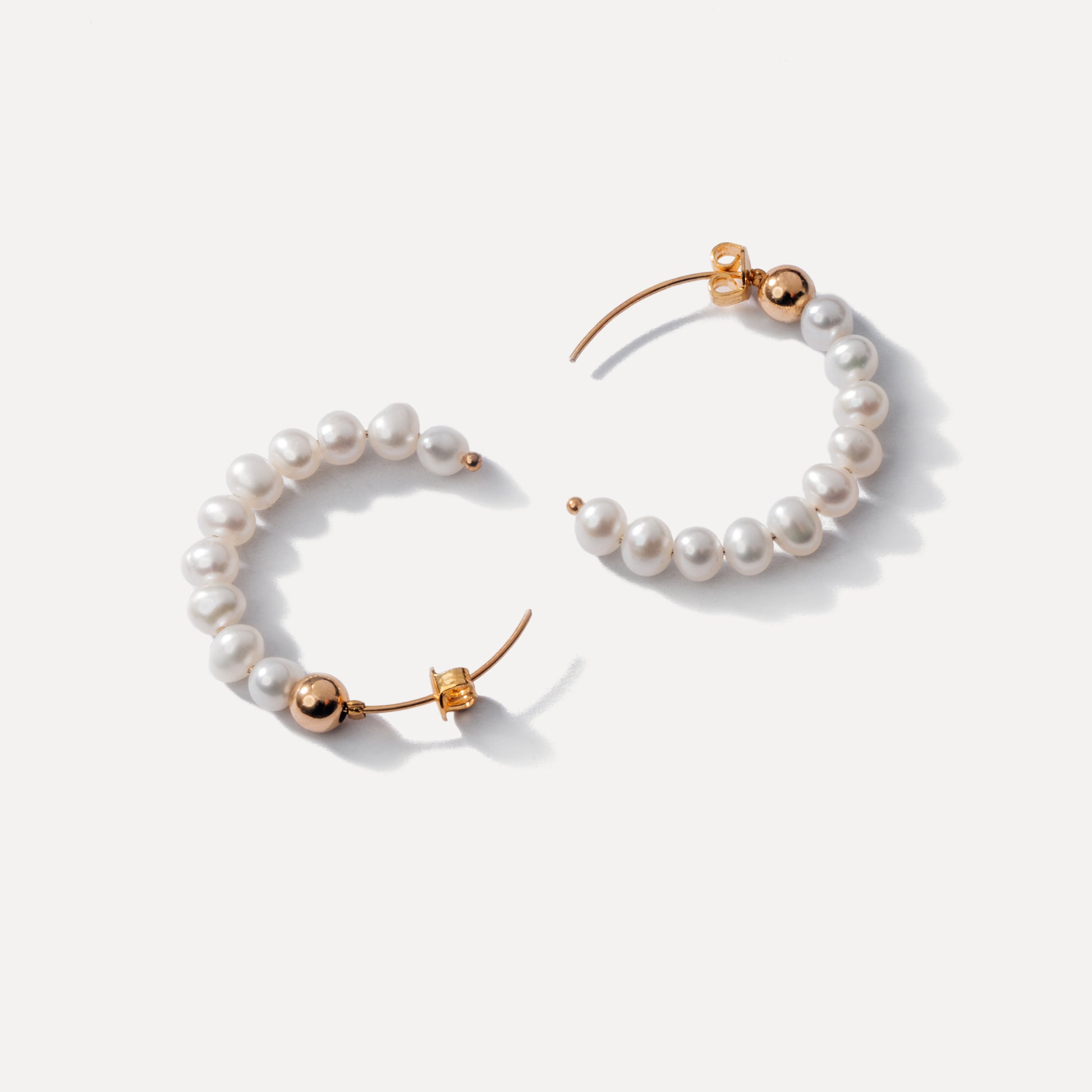 Golden Beaded and Pearl Hoop Earrings